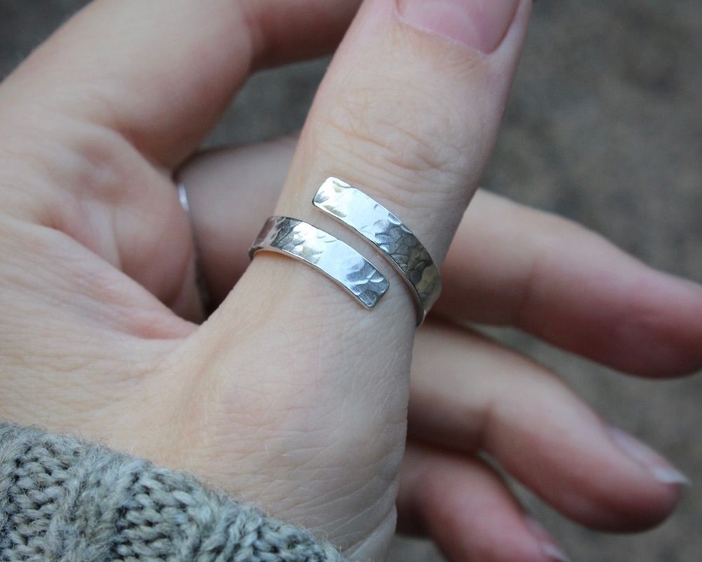 Hammered Open Band Adjustable Sterling Silver  Wrap Ring