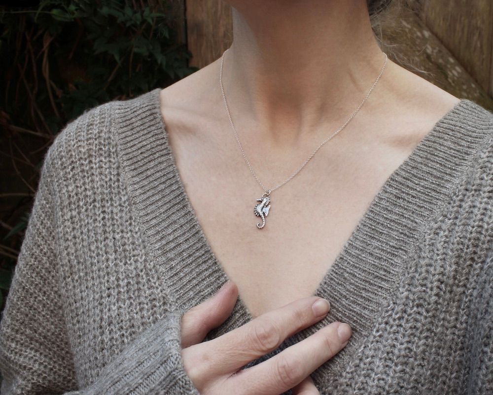 Tiny Silver Seahorse Pendant Necklace
