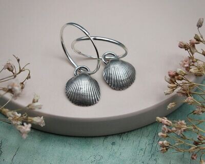 Solid Silver Sea Shell Hoop Earrings