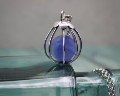 Sterling Silver 'Caged' Sea Glass Marble Pendant Necklace, Cornflower Blue