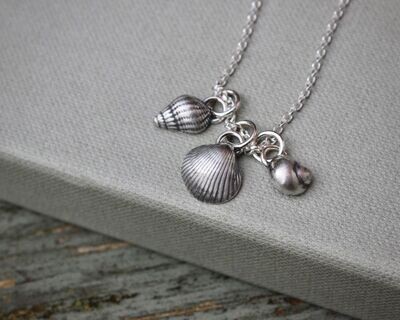 Silver Seashells 'Tiny Trio' Charm Necklace