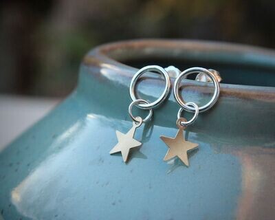 Silver Circle & Gold Star Drop Earrings (With Posts)