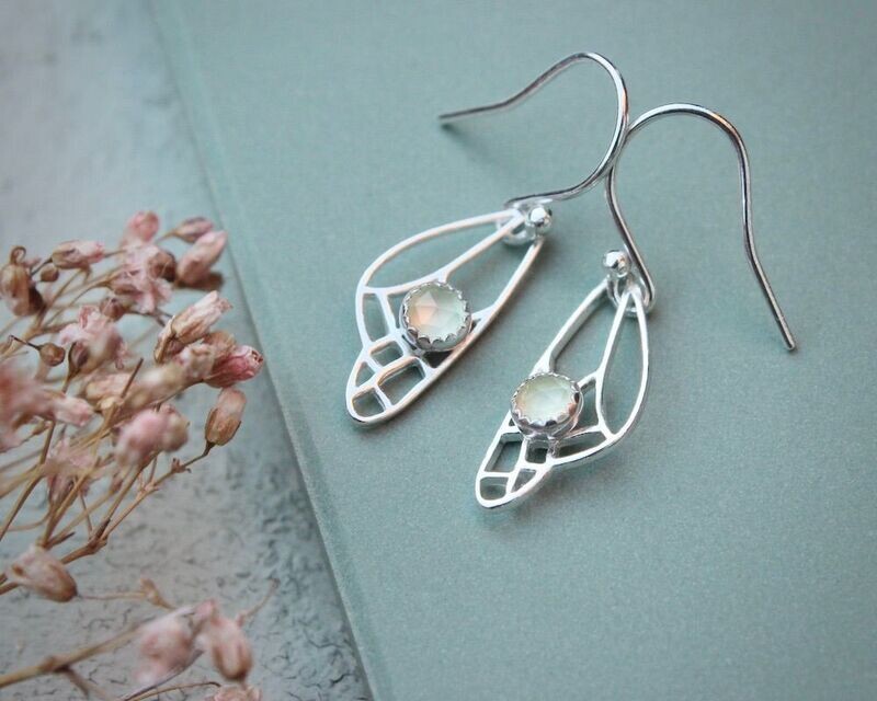 Silver & Green Prehnite Butterfly Fairy Wing Drop Earrings
