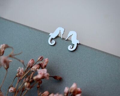 Tiny Silver Seahorse Stud Earrings