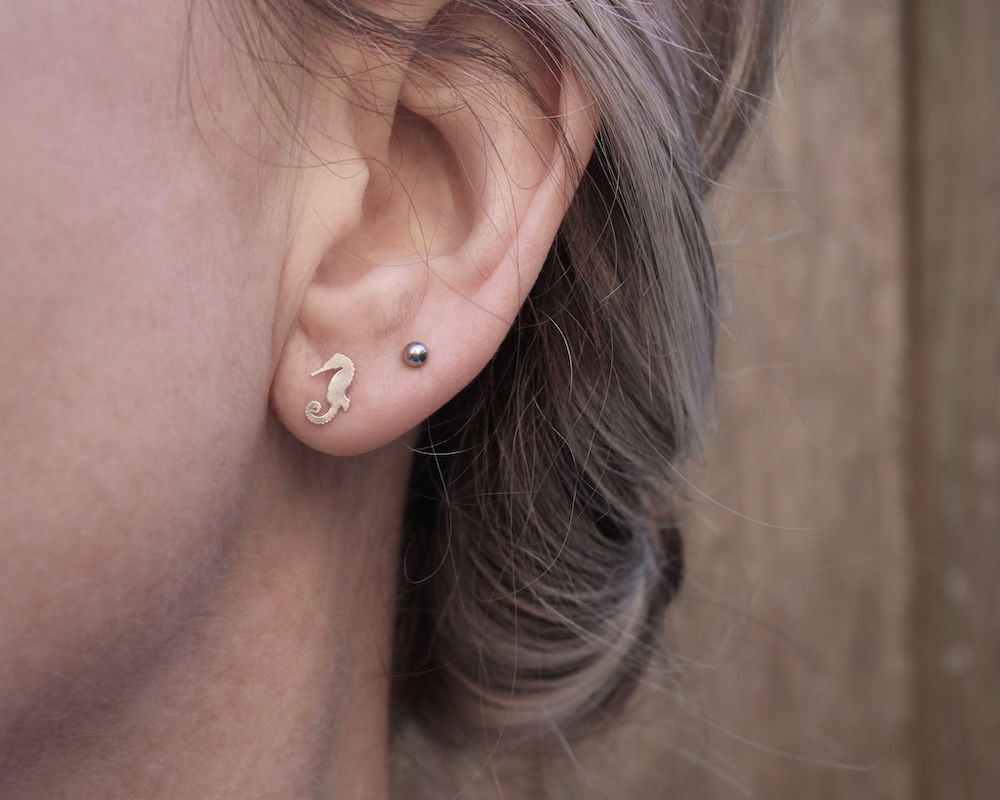 Tiny Silver Seahorse Stud Earrings