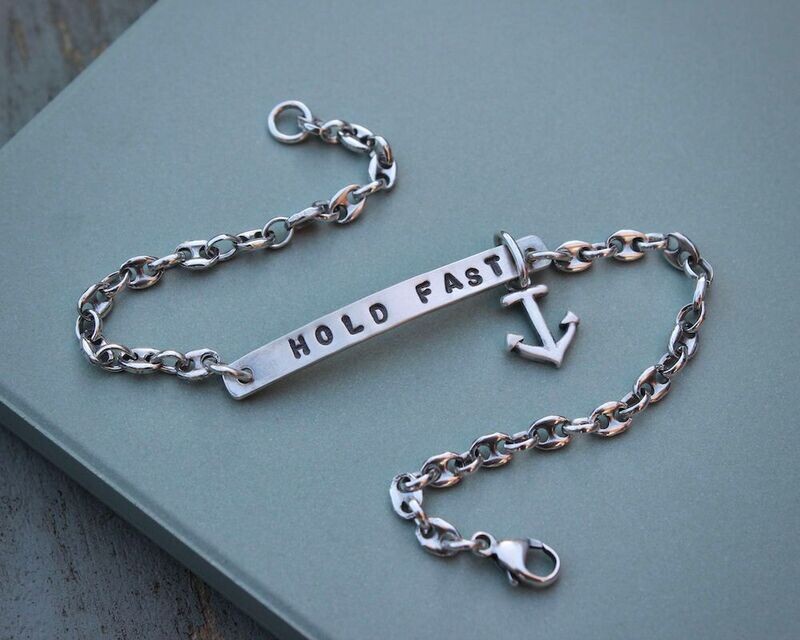 'Hold Fast' Sterling Silver Bracelet With Anchor Charm