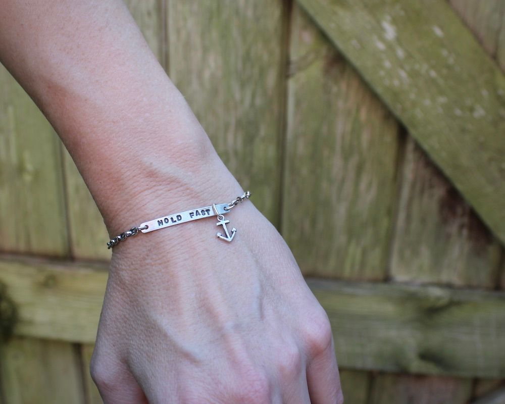 'Hold Fast' Sterling Silver Bracelet With Anchor Charm