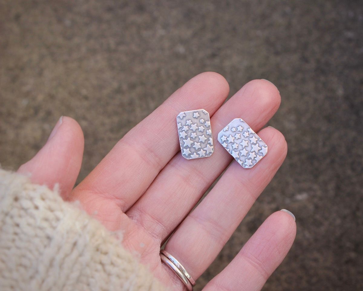 Silver Stars Rectangular Chain & T-Bar Silver Cufflinks