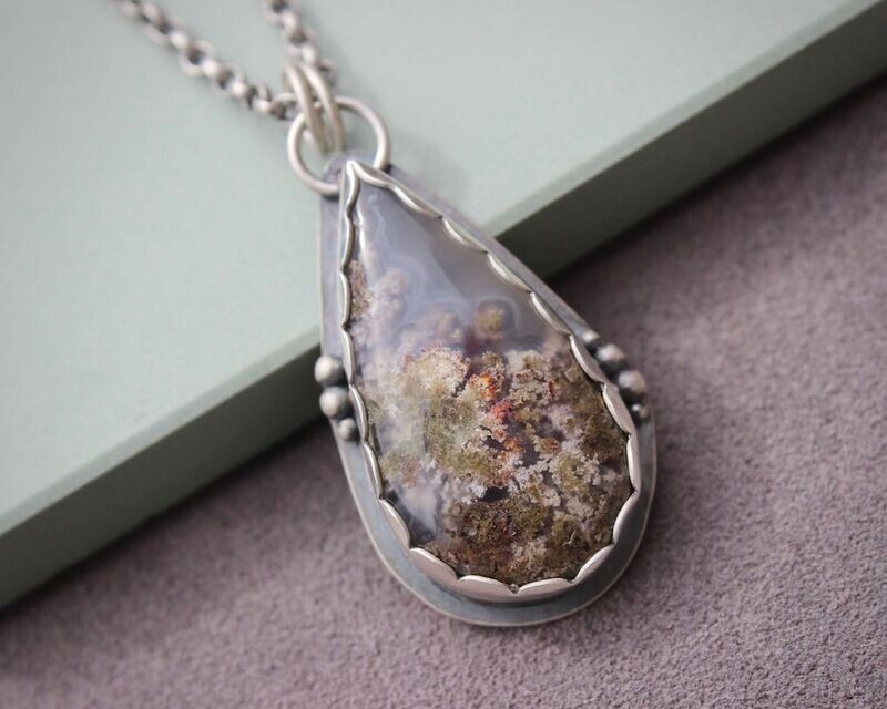 Garden Moss Agate & Sterling Silver Statement Pendant