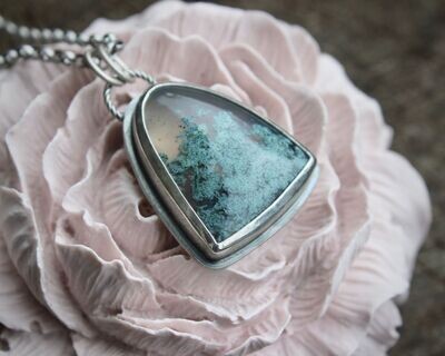 Oregon Moss Agate & Sterling Silver Statement Pendant