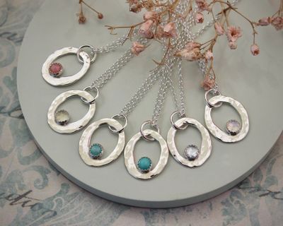 Hammered Silver Gemstone Pendant Necklace