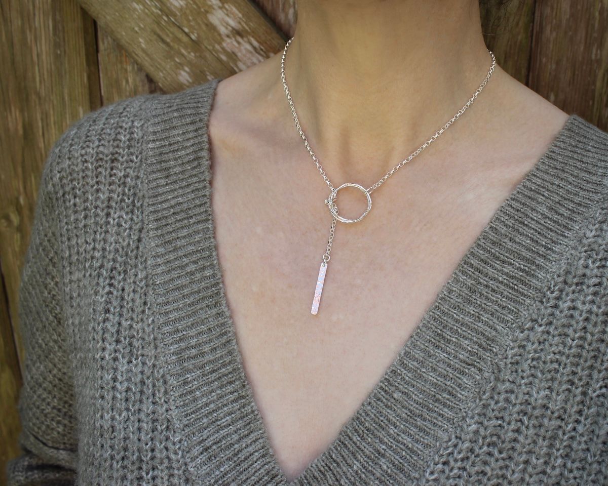 The Willow Collection - Hammered Silver Hoop Lariat Necklace