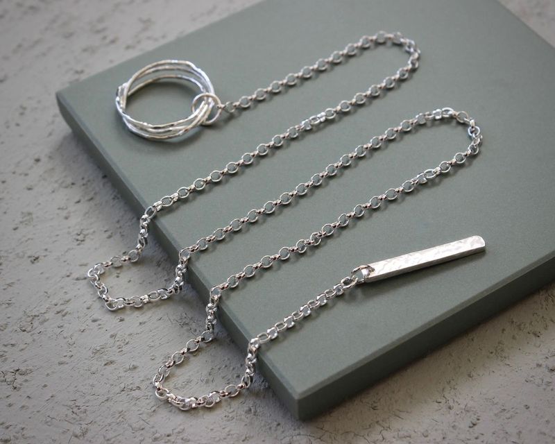 The Willow Collection - Hammered Silver Hoop Lariat Necklace