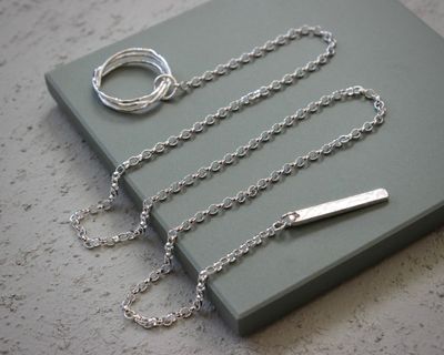 The Willow Collection - Hammered Silver Hoop Lariat Necklace