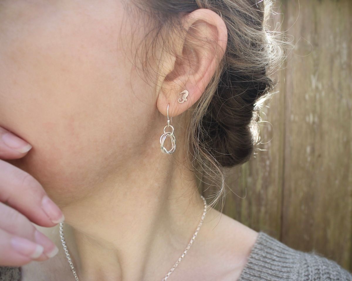 The Willow Collection - Hammered Silver Hoop Drop Earrings