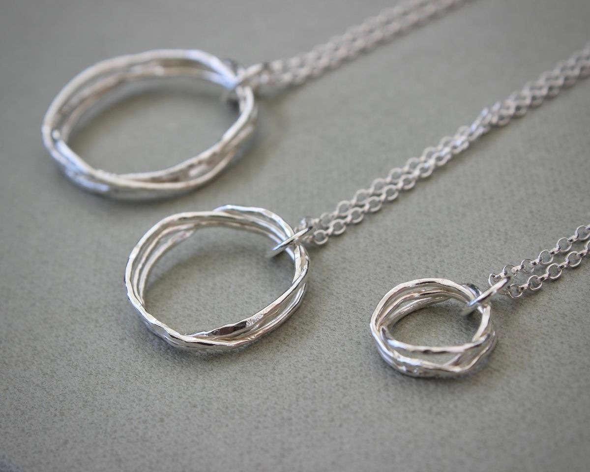 The Willow Collection - Hammered Silver Hoop Pendant Necklace