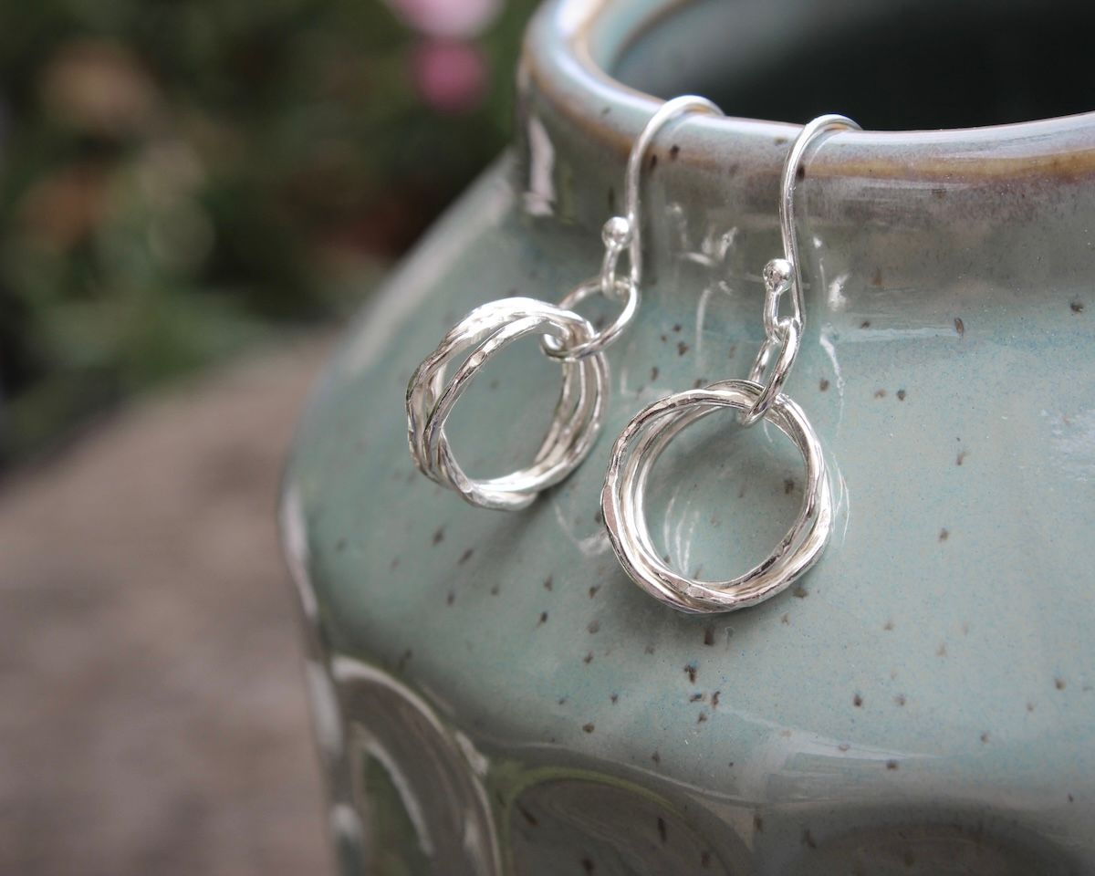 The Willow Collection - Hammered Silver Hoop Drop Earrings