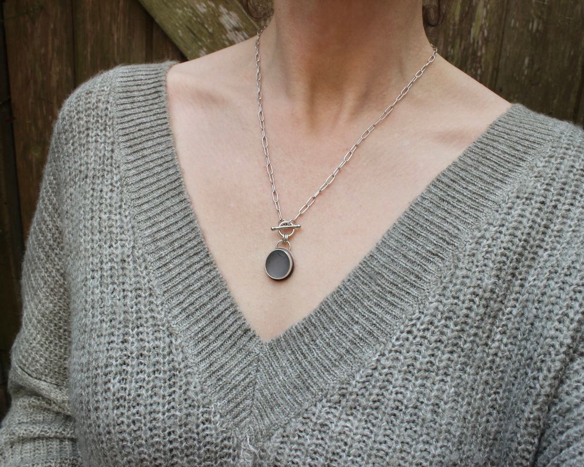 Sea Glass T-Bar Pendant Necklace, Hallmarked