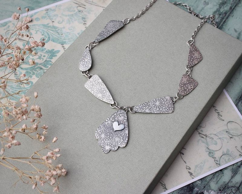 Sterling Silver Dandelion Patterned Necklace, Hallmarked