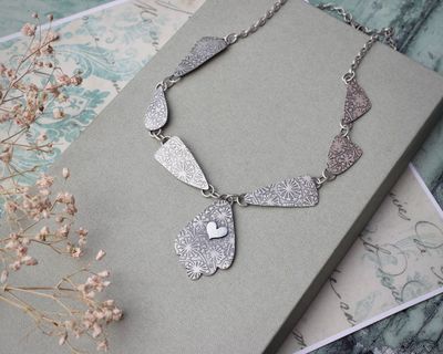Sterling Silver Dandelion Patterned Necklace, Hallmarked