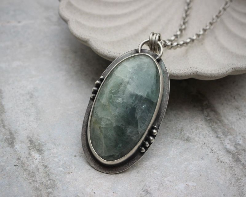 Large Aquamarine Gemstone Oval Statement Pendant, Hallmarked