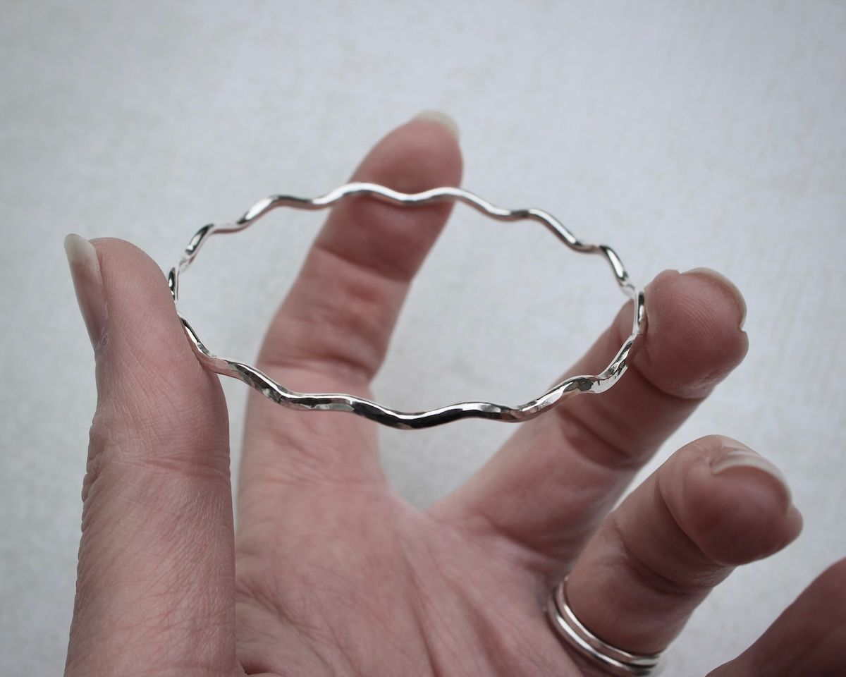 Sterling Silver Textured Wave Bangle