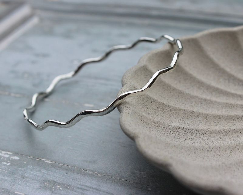 Sterling Silver Textured Wave Bangle