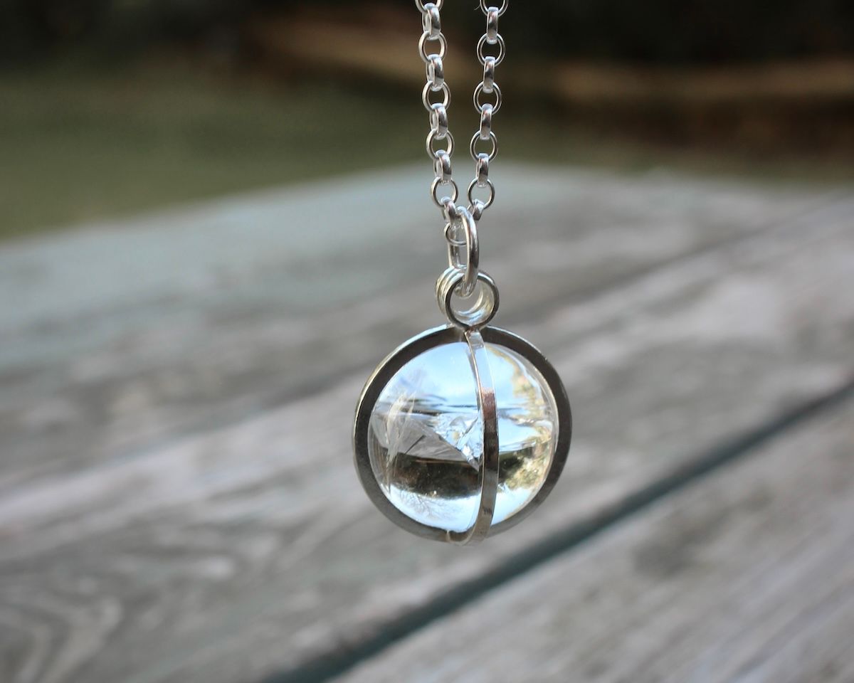 Sterling Silver 'Caged' Quartz Crystal Sphere Pendant Necklace