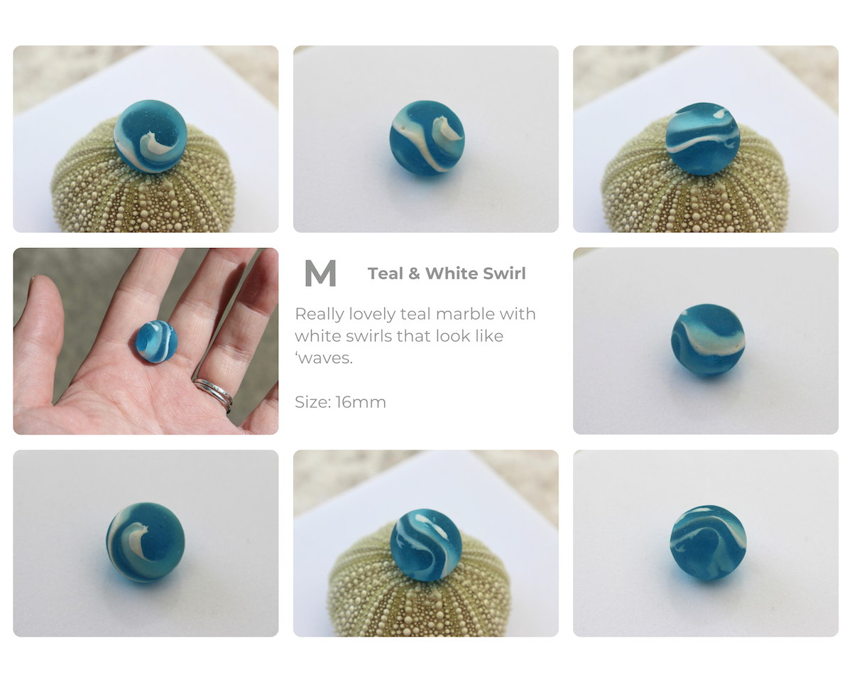 'Pick Your Own' Sterling Silver Caged Sea Glass Marble Pendant Necklace, Marble Choice: M: Teal & White Swirl [SOLD]