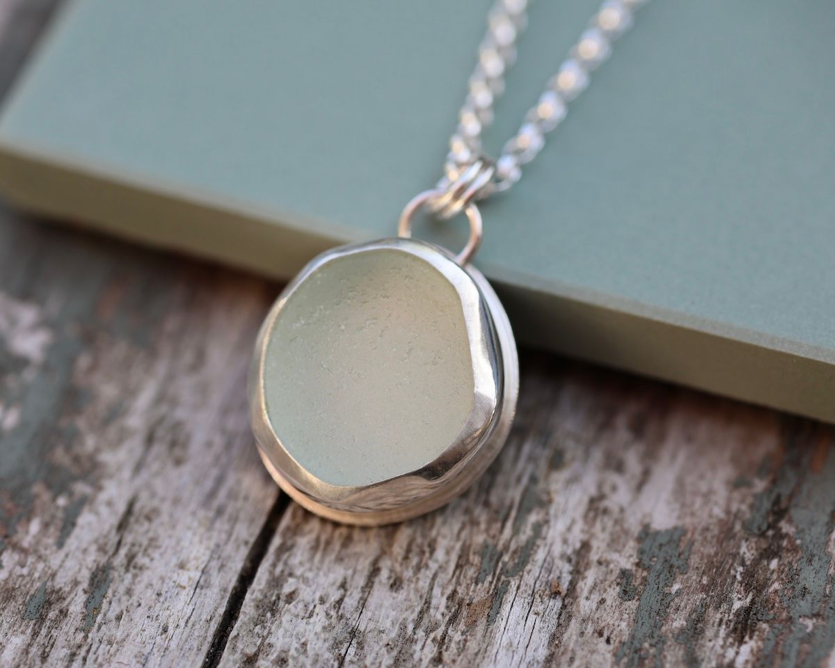 Large Pale Seafoam Sea Glass & Sterling Silver Pendant