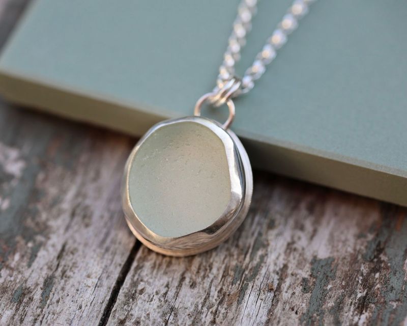 Large Pale Seafoam Sea Glass & Sterling Silver Pendant