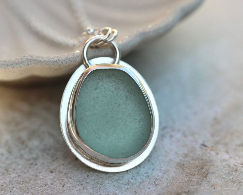 Extra-Large Pale Seafoam Sea Glass & Sterling Silver Pendant