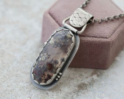 Oval Moss Agate & Sterling Silver Statement Pendant