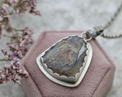 Garden Moss Agate & Sterling Silver Statement Pendant