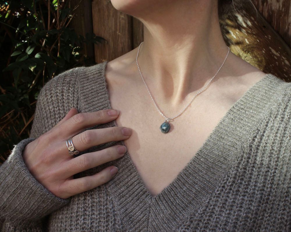 Dainty Aquamarine & Sterling Silver Pendant