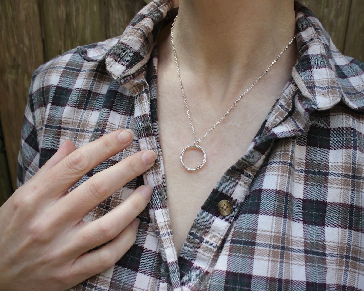 The Willow Collection - Hammered Silver Hoop Pendant Necklace