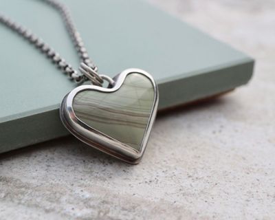 Green Imperial Jasper & Sterling Silver Heart Pendant