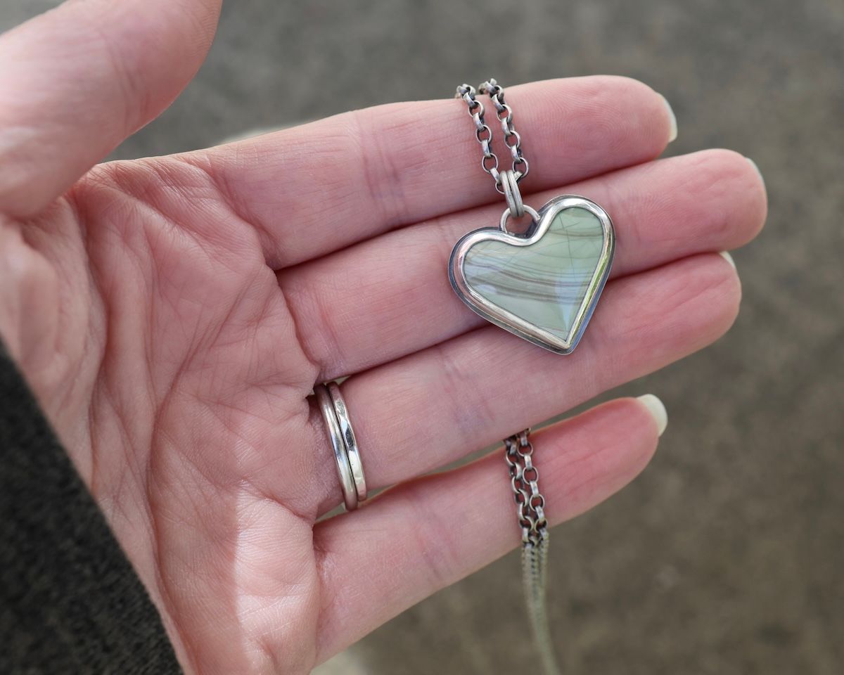 Green Imperial Jasper & Sterling Silver Heart Pendant