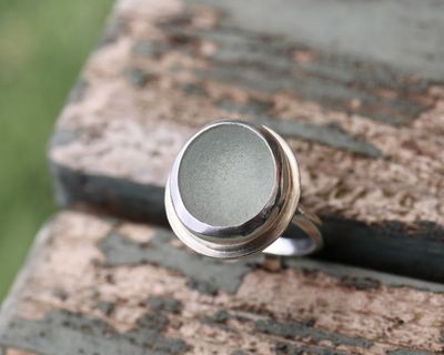Pale Seafoam Sea Glass Ring, UK Size P