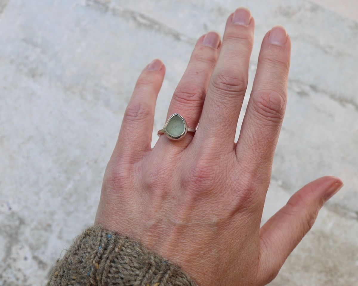 Seafoam Sea Glass Ring, UK Size N/O