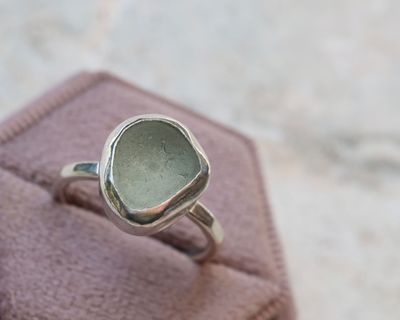 Seafoam Sea Glass Ring, UK Size N/O