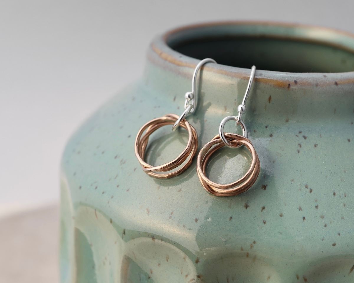 The Willow Collection - Hammered Bronze Hoop Drop Earrings