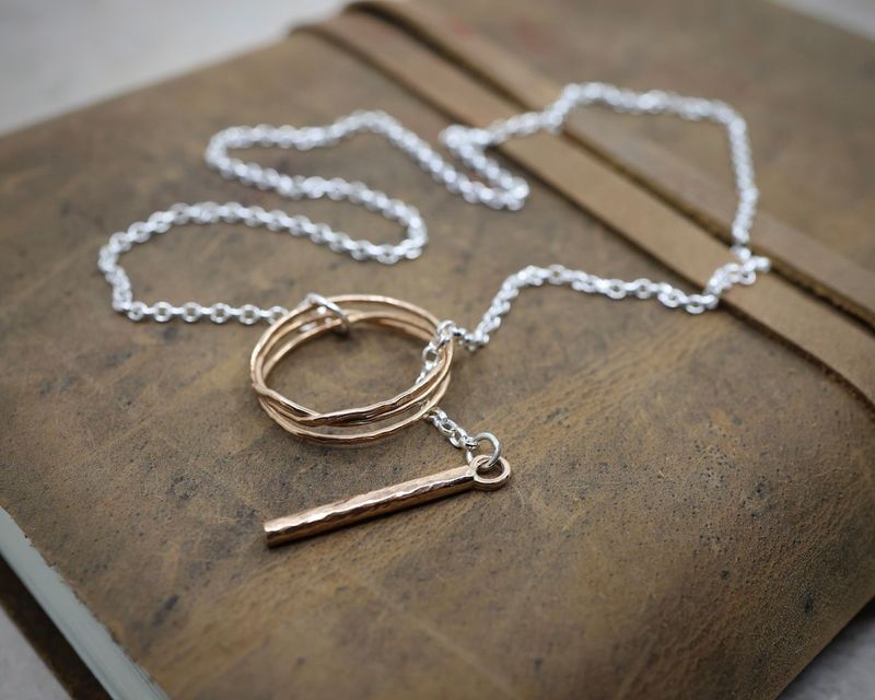 The Willow Collection - Hammered Bronze Hoop Lariat Necklace The Willow Collection - Hammered Bronze Hoop Lariat Necklace