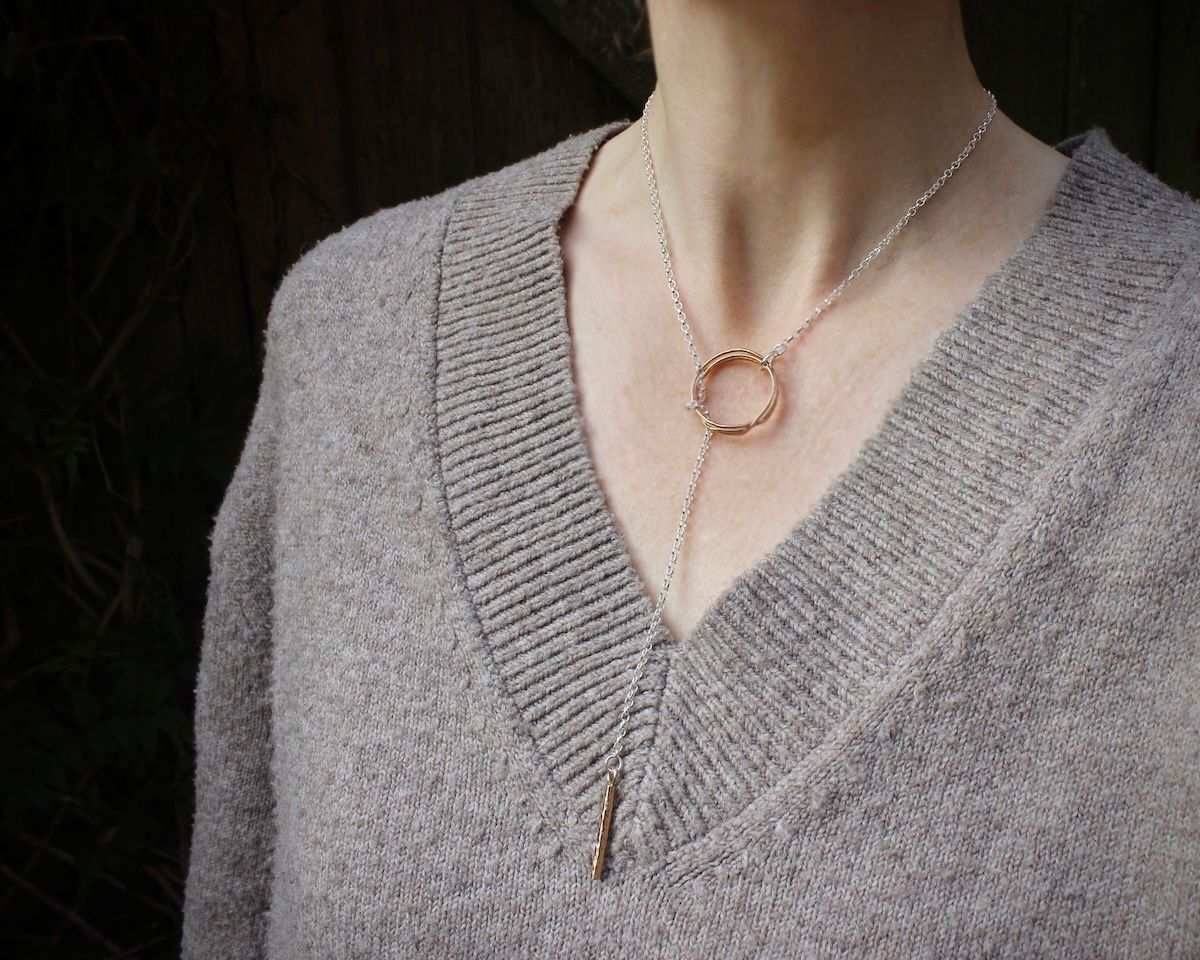 The Willow Collection - Hammered Bronze Hoop Lariat Necklace