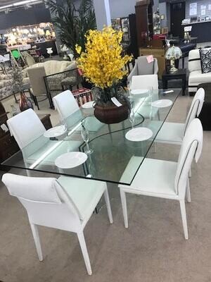 Glass Dining Table and 6 Leather Chairs