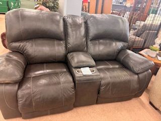 Dark Grey Power Leather Loveseat!