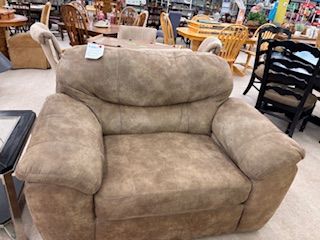 Light Brown Saddle Stitch Ultra Suede Chair and a Half