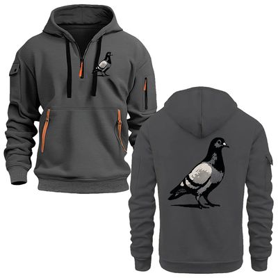 Dark Grey Performance Tech Hoodie, Stencil Pigeon Street Edition Dark Grey Performance Tech Hoodie, Stencil Pigeon Street Edition