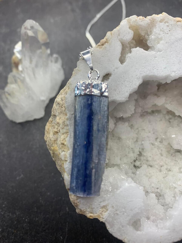 Blue Kyanite Pendant On Black Cord Blue Kyanite Pendant On Black Cord