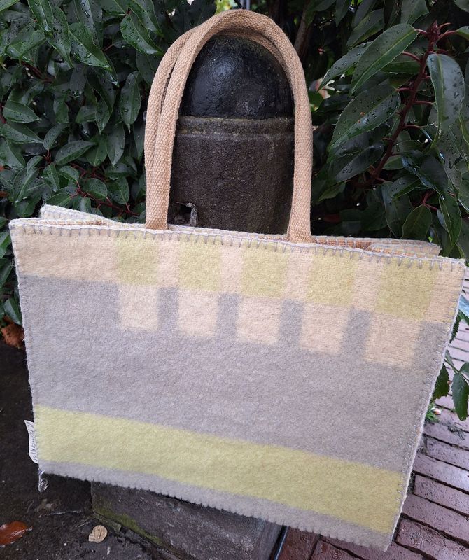 Tas ecru, grijs, mintgroen